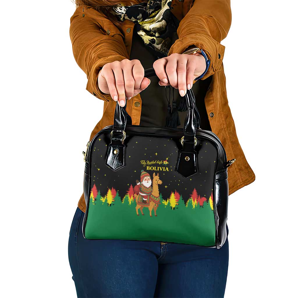 Bolivia Christmas Shoulder Handbag with Santa Claus Llama Andean Outfit and Festive Tree Design - Wonder Print Shop
