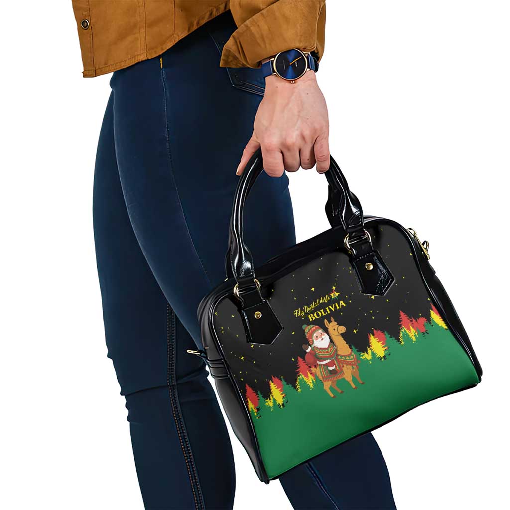 Bolivia Christmas Shoulder Handbag with Santa Claus Llama Andean Outfit and Festive Tree Design - Wonder Print Shop