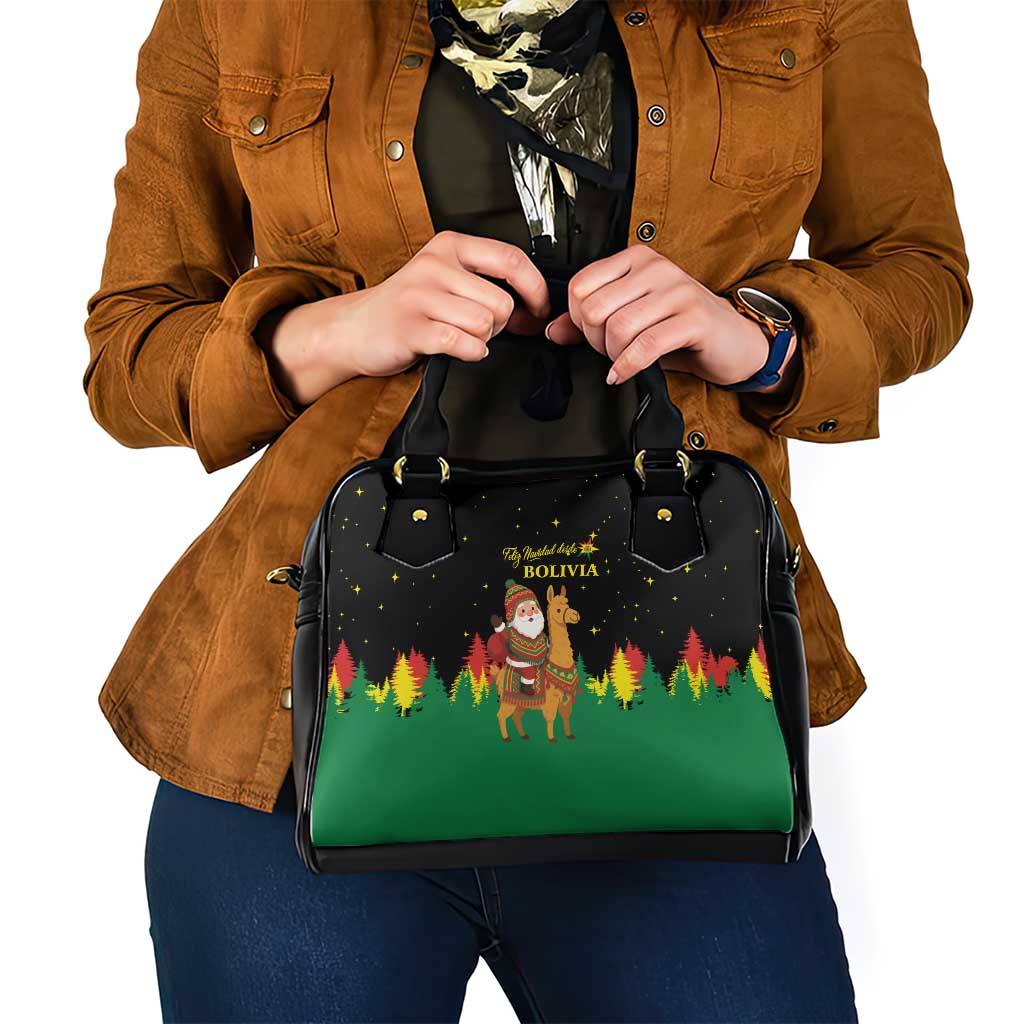 Bolivia Christmas Shoulder Handbag with Santa Claus Llama Andean Outfit and Festive Tree Design - Wonder Print Shop