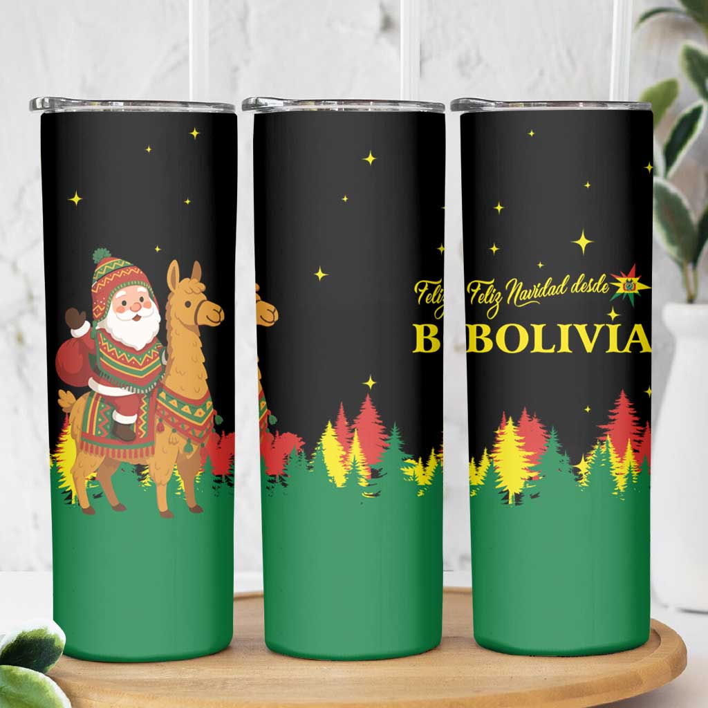 Bolivia Christmas Skinny Tumbler with Santa Claus Llama Andean Outfit and Festive Tree Design - Wonder Print Shop