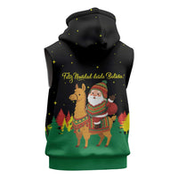Bolivia Christmas Sleeveless Hoodie with Santa Claus Llama Andean Outfit and Festive Tree Design - Wonder Print Shop