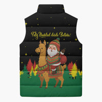 Bolivia Christmas Sleeveless Puffer Jacket with Santa Claus Llama Andean Outfit and Festive Tree Design - Wonder Print Shop