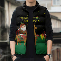 Bolivia Christmas Sleeveless Puffer Jacket with Santa Claus Llama Andean Outfit and Festive Tree Design - Wonder Print Shop