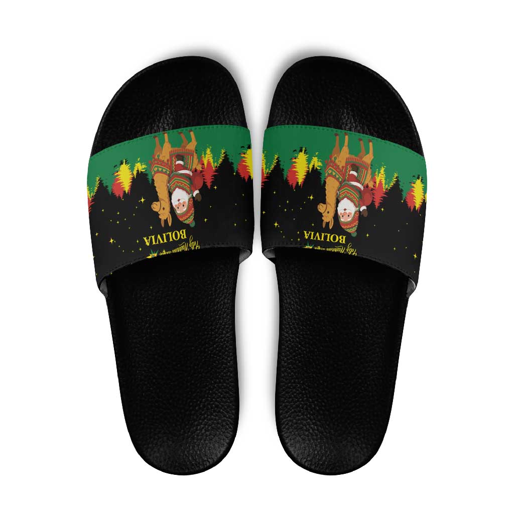 Bolivia Christmas Slide Sandals with Santa Claus Llama Andean Outfit and Festive Tree Design - Wonder Print Shop