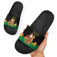 Bolivia Christmas Slide Sandals with Santa Claus Llama Andean Outfit and Festive Tree Design - Wonder Print Shop