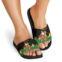 Bolivia Christmas Slide Sandals with Santa Claus Llama Andean Outfit and Festive Tree Design - Wonder Print Shop