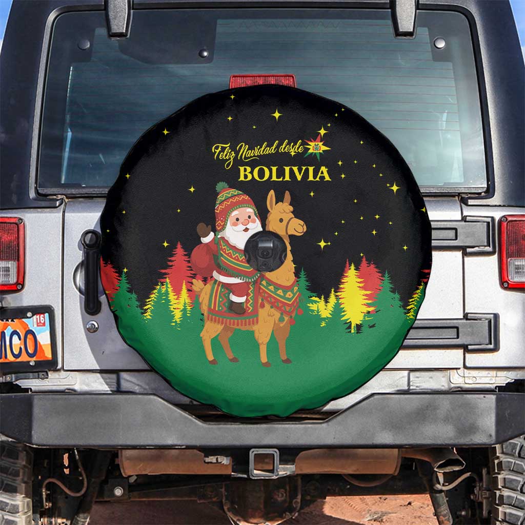 Bolivia Christmas Spare Tire Cover with Santa Claus Llama Andean Outfit and Festive Tree Design - Wonder Print Shop