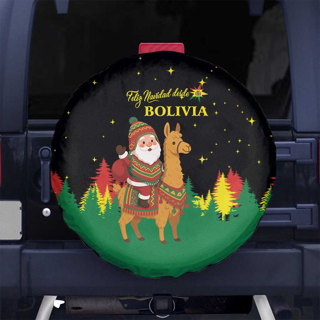 Bolivia Christmas Spare Tire Cover with Santa Claus Llama Andean Outfit and Festive Tree Design - Wonder Print Shop