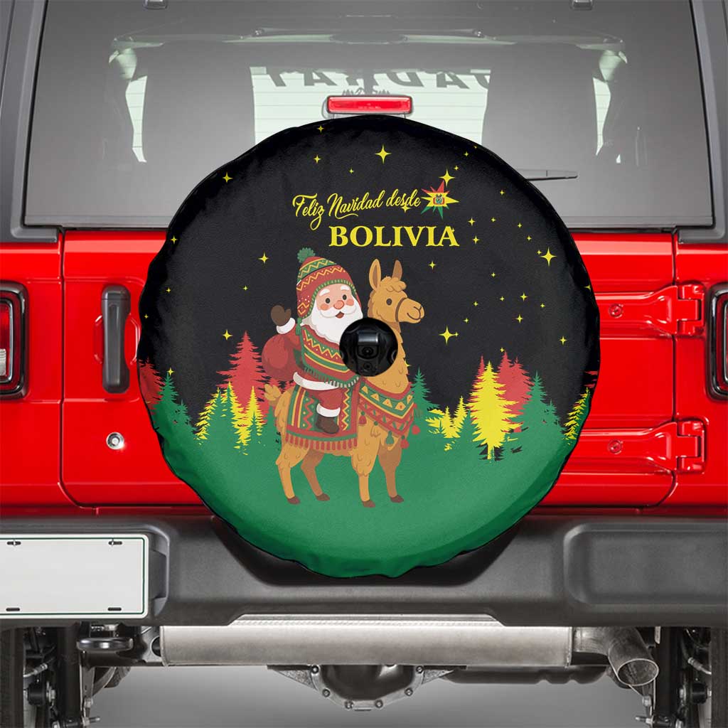 Bolivia Christmas Spare Tire Cover with Santa Claus Llama Andean Outfit and Festive Tree Design - Wonder Print Shop