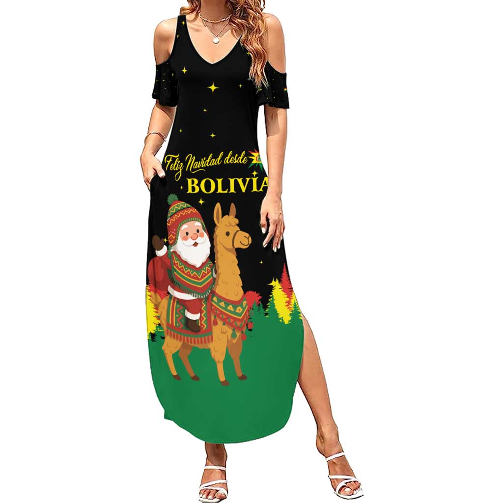 Bolivia Christmas Summer Maxi Dress with Santa Claus Llama Andean Outfit and Festive Tree Design - Wonder Print Shop