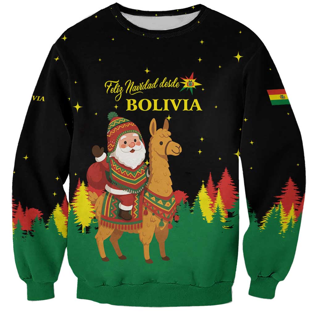 Bolivia Christmas Sweatshirt with Santa Claus Llama Andean Outfit and Festive Tree Design - Wonder Print Shop