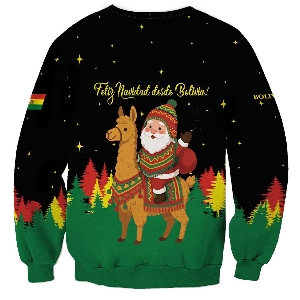 Bolivia Christmas Sweatshirt with Santa Claus Llama Andean Outfit and Festive Tree Design - Wonder Print Shop