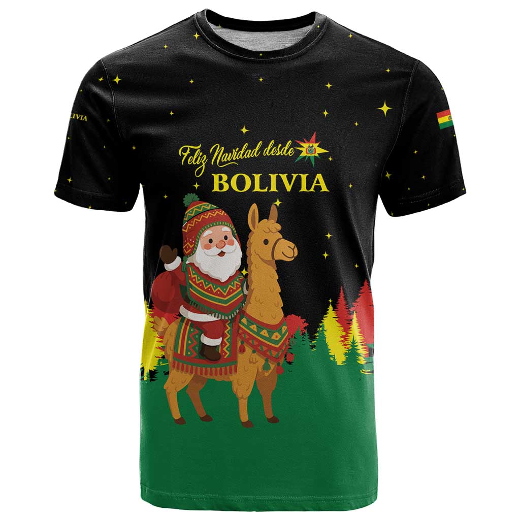 Bolivia Christmas T Shirt with Santa Claus Llama Andean Outfit and Festive Tree Design - Wonder Print Shop