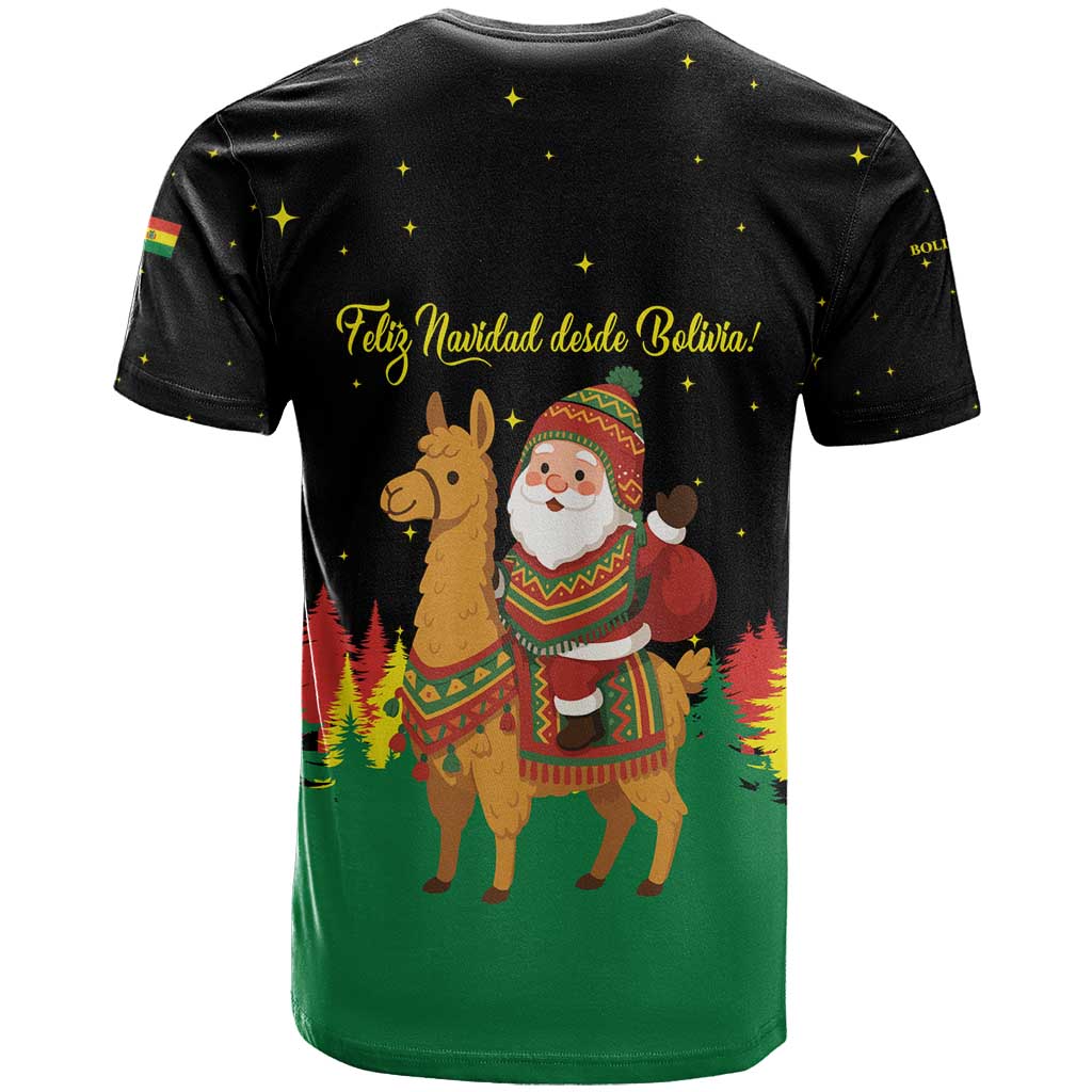 Bolivia Christmas T Shirt with Santa Claus Llama Andean Outfit and Festive Tree Design - Wonder Print Shop