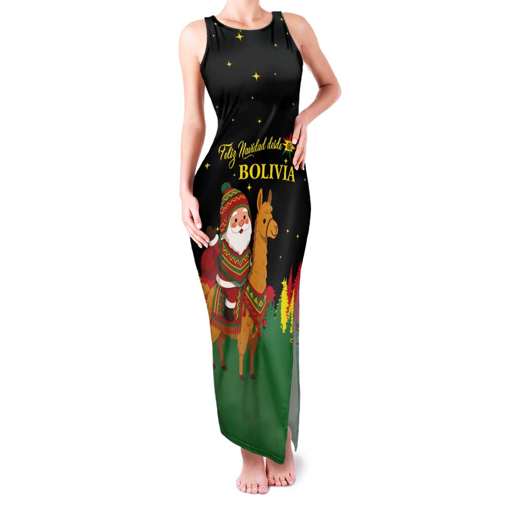 Bolivia Christmas Tank Maxi Dress with Santa Claus Llama Andean Outfit and Festive Tree Design - Wonder Print Shop
