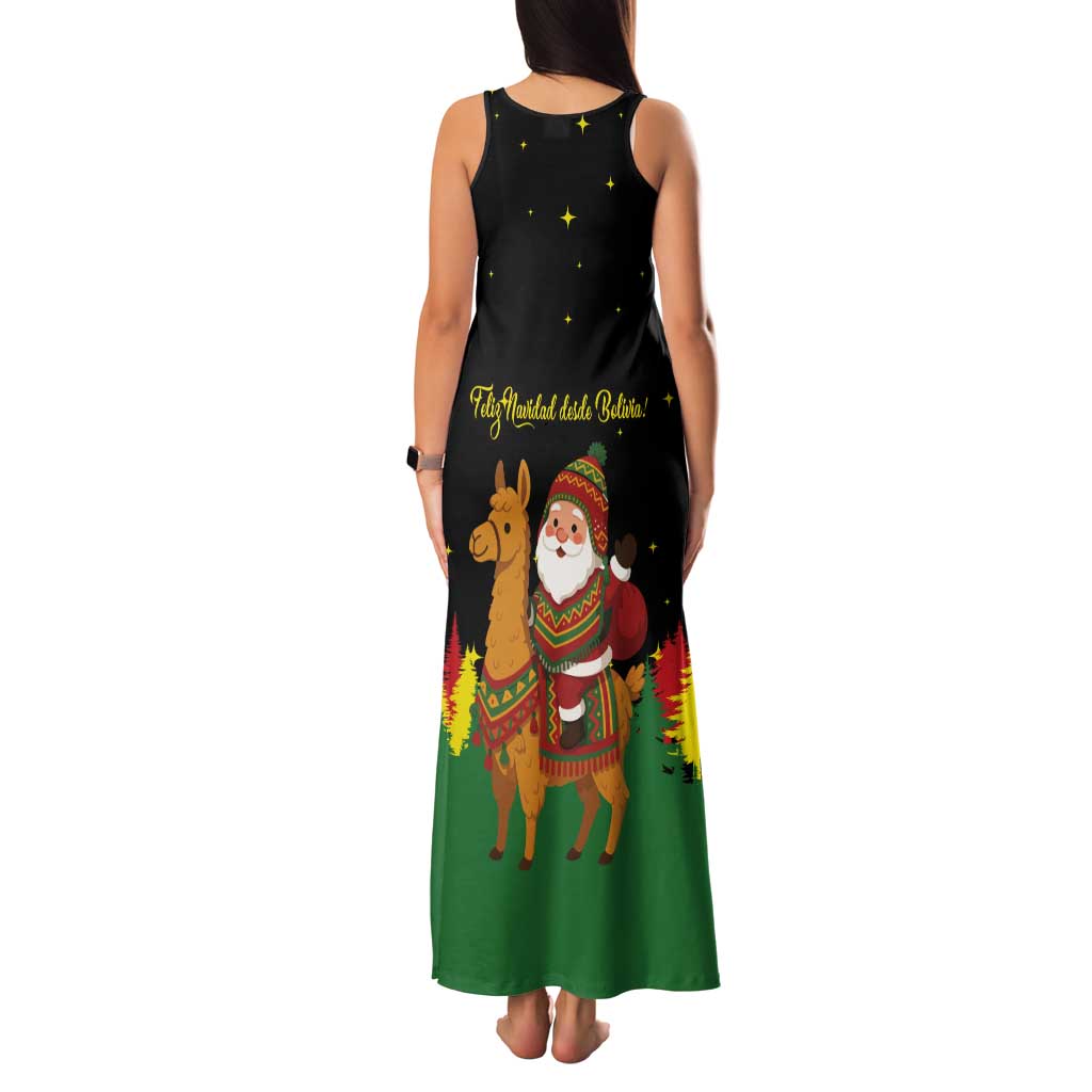 Bolivia Christmas Tank Maxi Dress with Santa Claus Llama Andean Outfit and Festive Tree Design - Wonder Print Shop