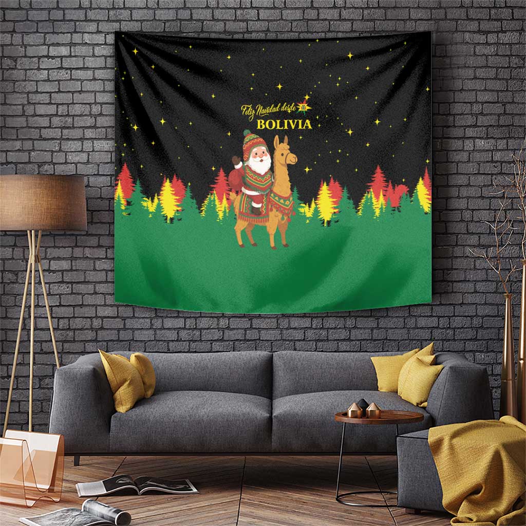 Bolivia Christmas Tapestry with Santa Claus Llama Andean Outfit and Festive Tree Design - Wonder Print Shop