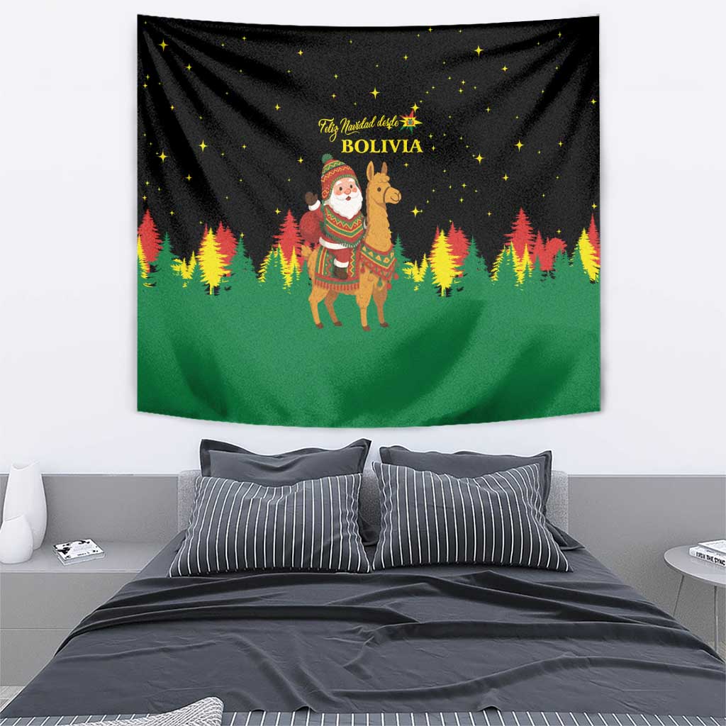 Bolivia Christmas Tapestry with Santa Claus Llama Andean Outfit and Festive Tree Design - Wonder Print Shop