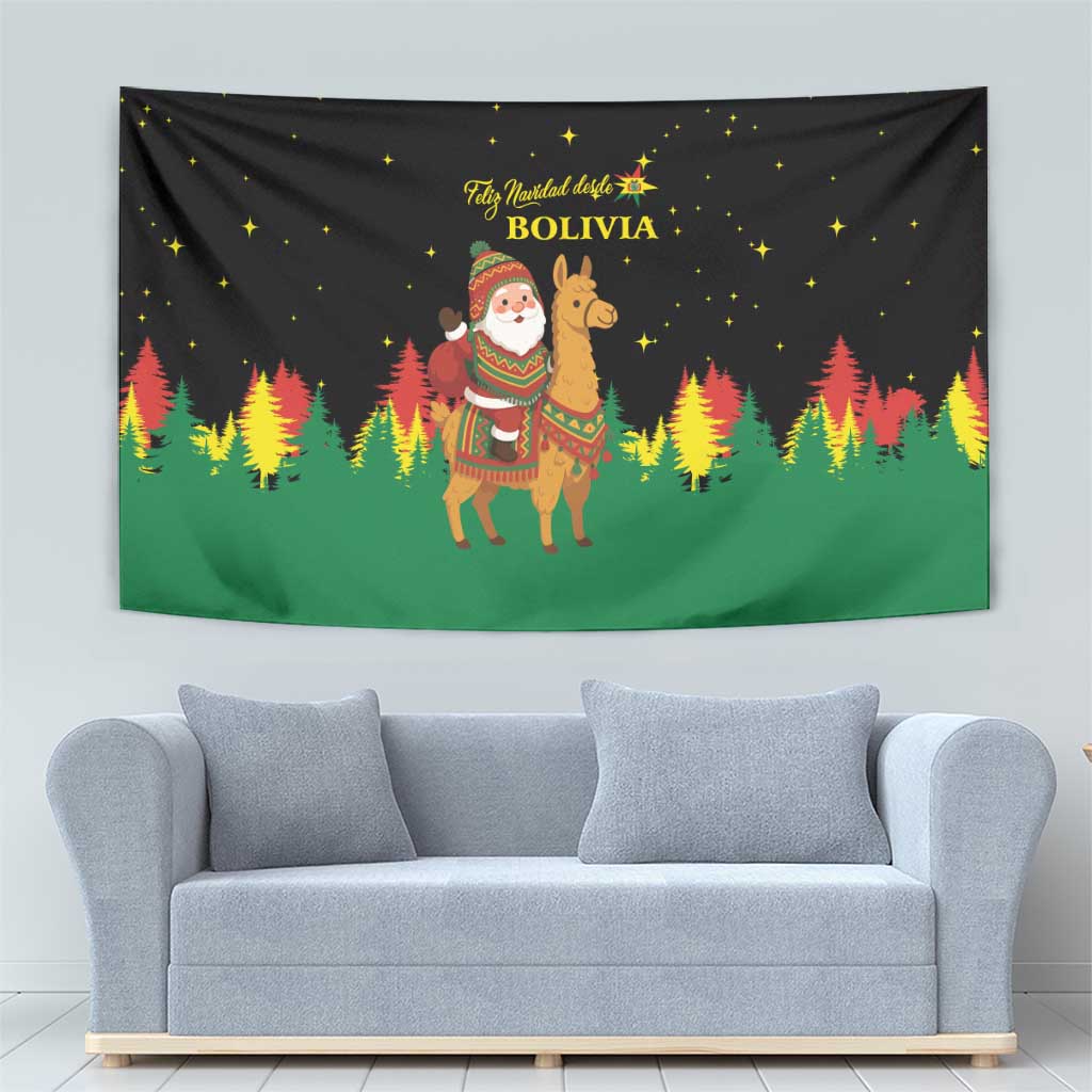 Bolivia Christmas Tapestry with Santa Claus Llama Andean Outfit and Festive Tree Design - Wonder Print Shop