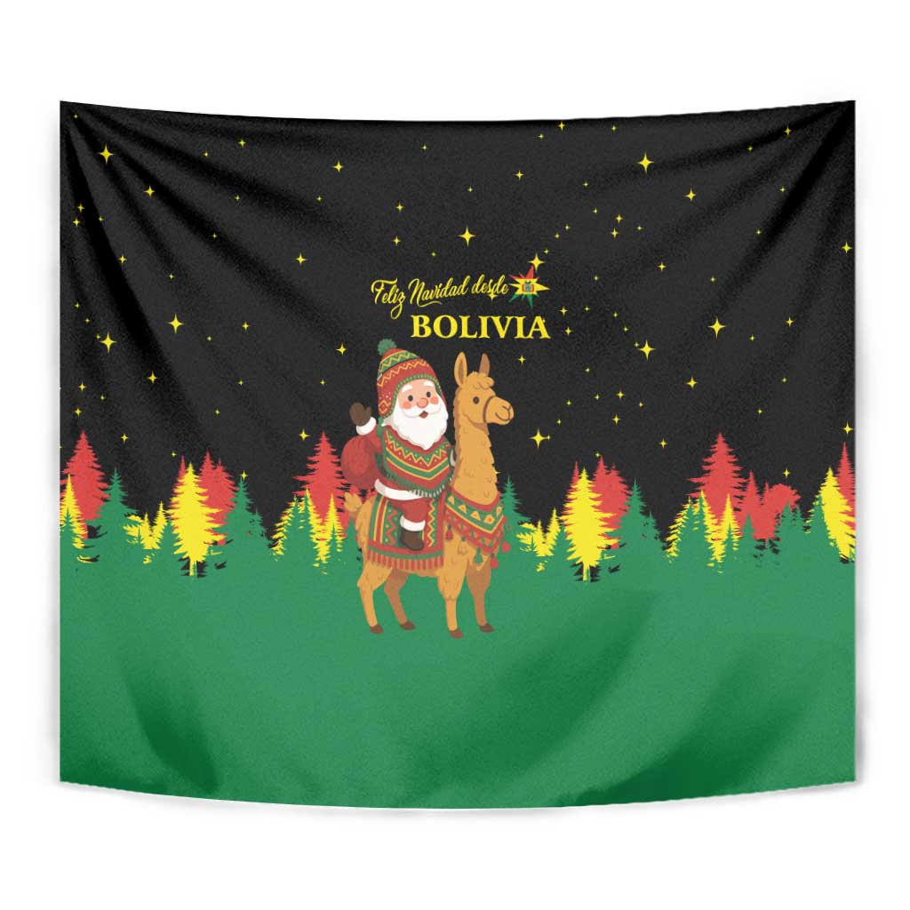 Bolivia Christmas Tapestry with Santa Claus Llama Andean Outfit and Festive Tree Design - Wonder Print Shop