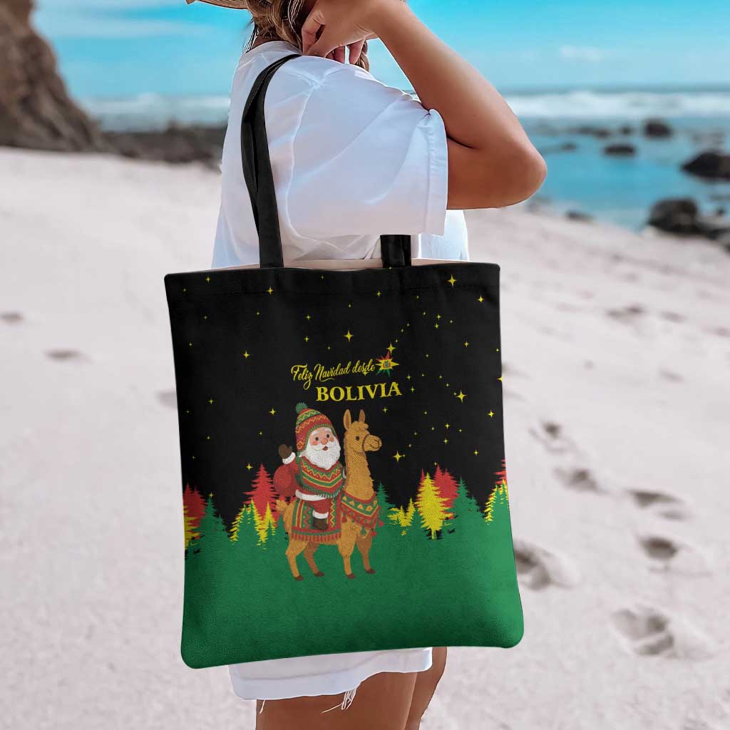 Bolivia Christmas Tote Bag with Santa Claus Llama Andean Outfit and Festive Tree Design - Wonder Print Shop