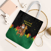 Bolivia Christmas Tote Bag with Santa Claus Llama Andean Outfit and Festive Tree Design - Wonder Print Shop