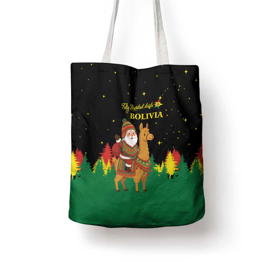 Bolivia Christmas Tote Bag with Santa Claus Llama Andean Outfit and Festive Tree Design - Wonder Print Shop