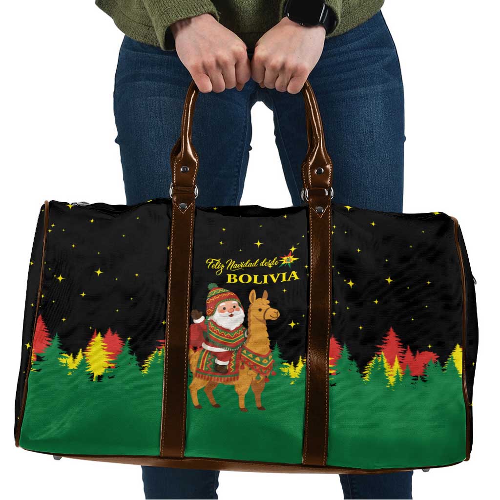 Bolivia Christmas Travel Bag with Santa Claus Llama Andean Outfit and Festive Tree Design - Wonder Print Shop
