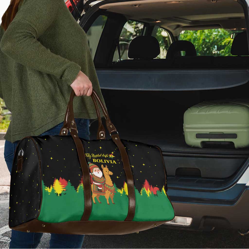 Bolivia Christmas Travel Bag with Santa Claus Llama Andean Outfit and Festive Tree Design - Wonder Print Shop