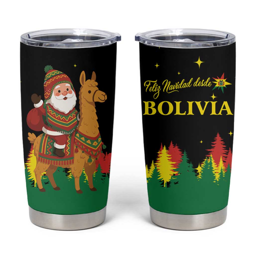 Bolivia Christmas Tumbler Cup with Santa Claus Llama Andean Outfit and Festive Tree Design - Wonder Print Shop