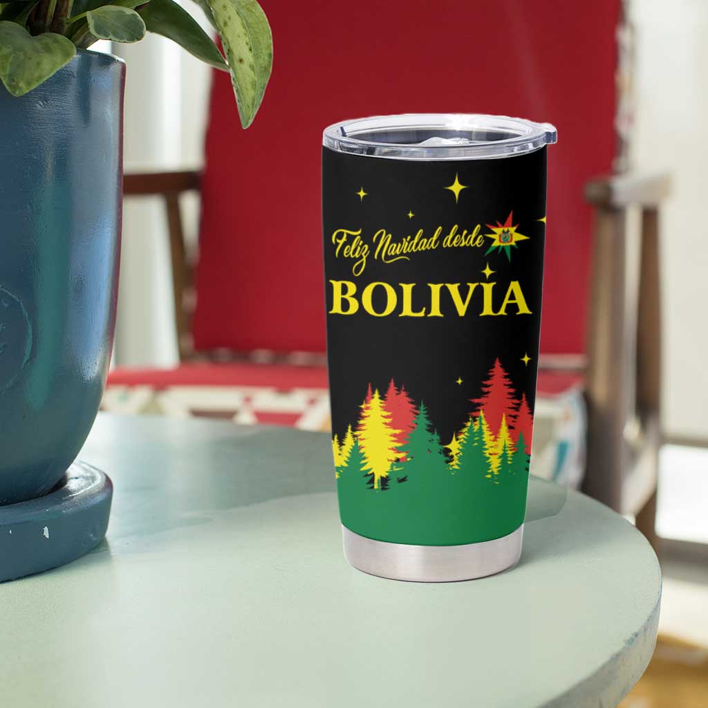 Bolivia Christmas Tumbler Cup with Santa Claus Llama Andean Outfit and Festive Tree Design - Wonder Print Shop