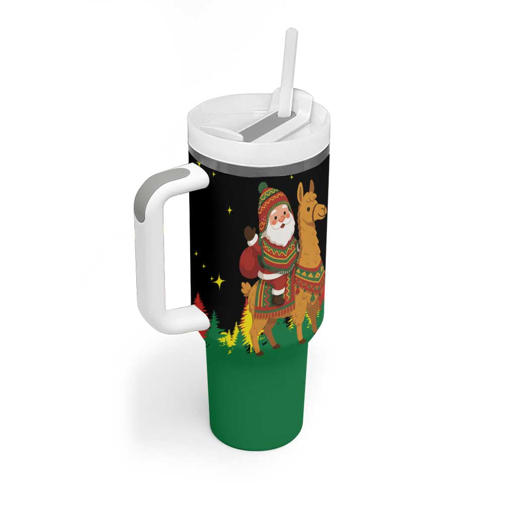 Bolivia Christmas Tumbler With Handle with Santa Claus Llama Andean Outfit and Festive Tree Design - Wonder Print Shop