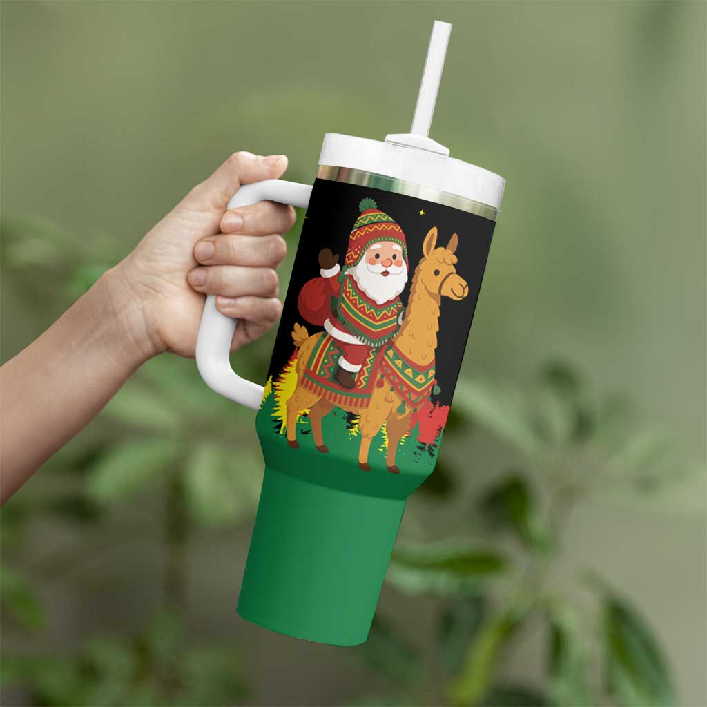 Bolivia Christmas Tumbler With Handle with Santa Claus Llama Andean Outfit and Festive Tree Design - Wonder Print Shop