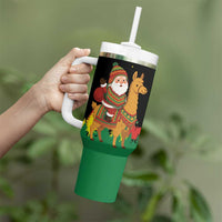 Bolivia Christmas Tumbler With Handle with Santa Claus Llama Andean Outfit and Festive Tree Design - Wonder Print Shop