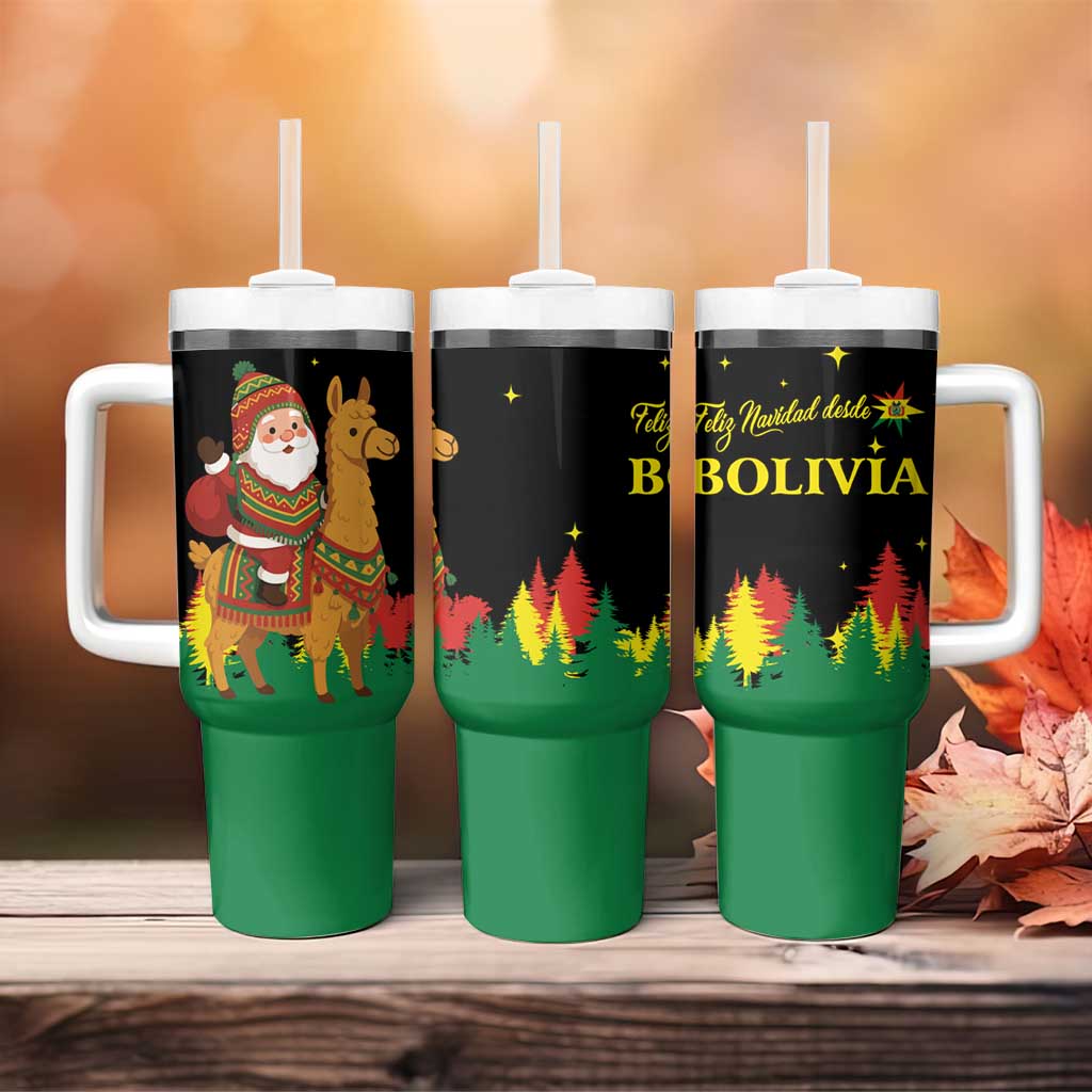 Bolivia Christmas Tumbler With Handle with Santa Claus Llama Andean Outfit and Festive Tree Design - Wonder Print Shop