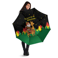 Bolivia Christmas Umbrella with Santa Claus Llama Andean Outfit and Festive Tree Design - Wonder Print Shop