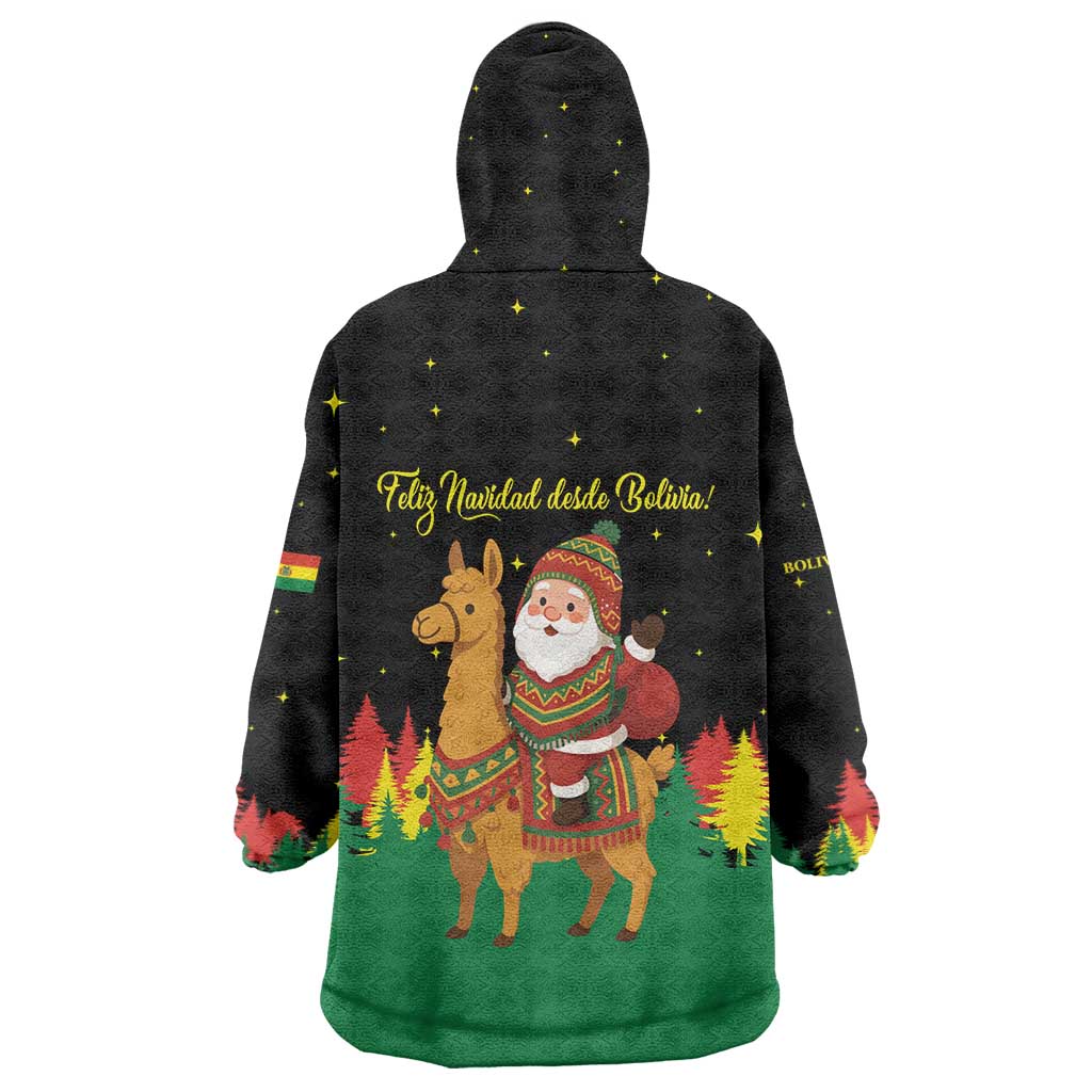 Bolivia Christmas Wearable Blanket Hoodie with Santa Claus Llama Andean Outfit and Festive Tree Design - Wonder Print Shop