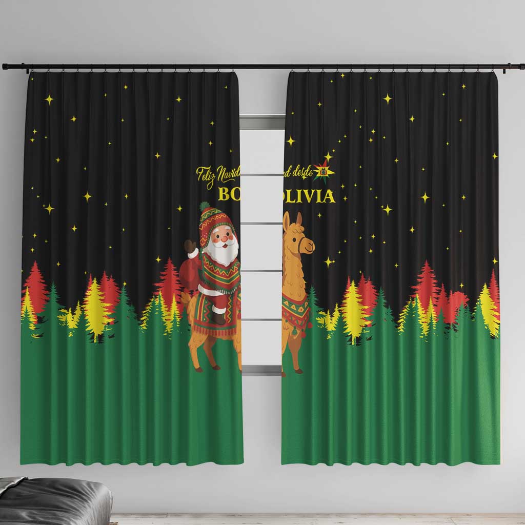 Bolivia Christmas Window Curtain with Santa Claus Llama Andean Outfit and Festive Tree Design - Wonder Print Shop
