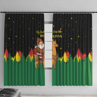 Bolivia Christmas Window Curtain with Santa Claus Llama Andean Outfit and Festive Tree Design - Wonder Print Shop