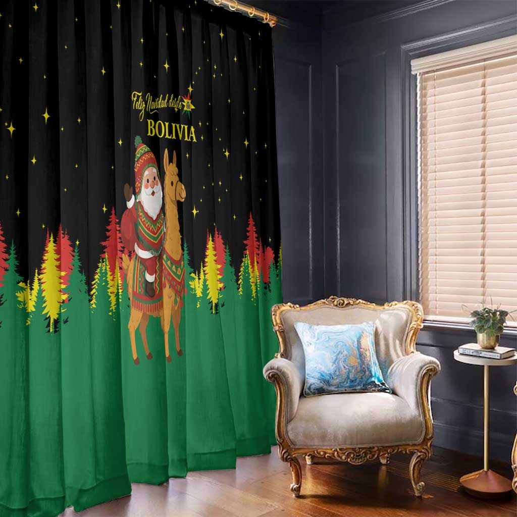 Bolivia Christmas Window Curtain with Santa Claus Llama Andean Outfit and Festive Tree Design - Wonder Print Shop