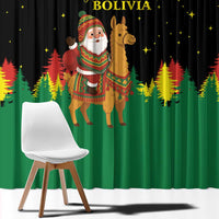 Bolivia Christmas Window Curtain with Santa Claus Llama Andean Outfit and Festive Tree Design - Wonder Print Shop
