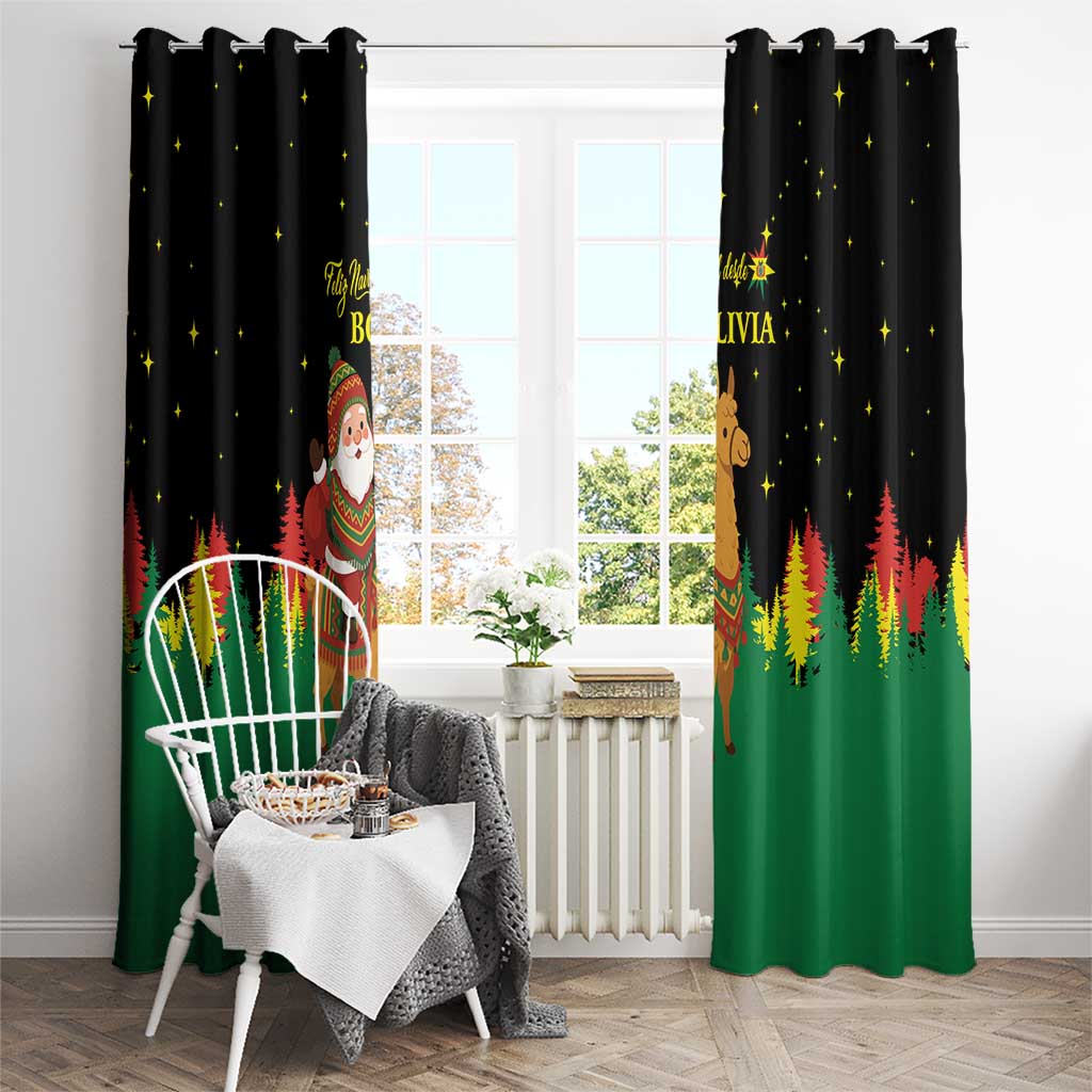 Bolivia Christmas Window Curtain with Santa Claus Llama Andean Outfit and Festive Tree Design - Wonder Print Shop