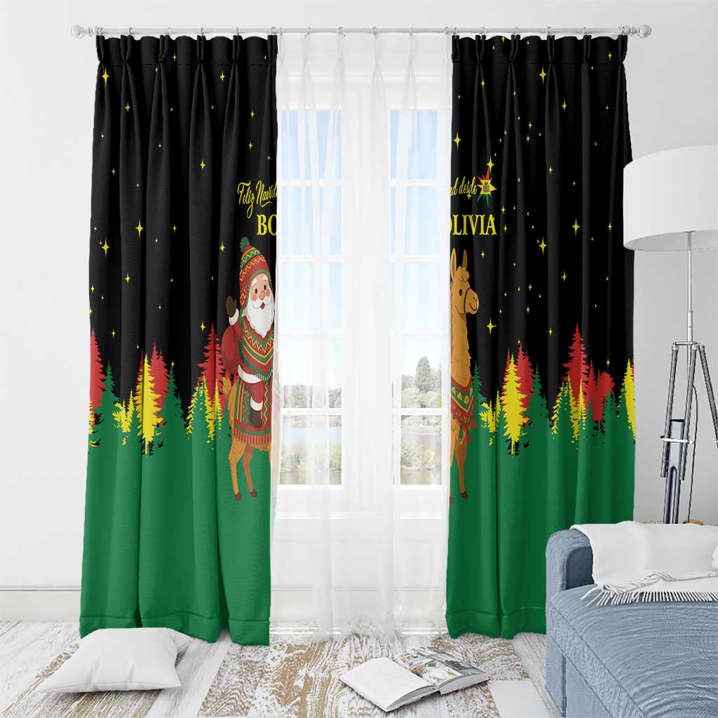Bolivia Christmas Window Curtain with Santa Claus Llama Andean Outfit and Festive Tree Design - Wonder Print Shop