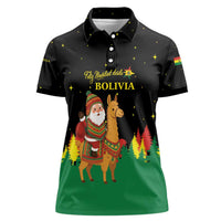 Bolivia Christmas Women Polo Shirt with Santa Claus Llama Andean Outfit and Festive Tree Design - Wonder Print Shop