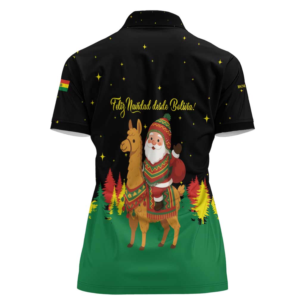 Bolivia Christmas Women Polo Shirt with Santa Claus Llama Andean Outfit and Festive Tree Design - Wonder Print Shop
