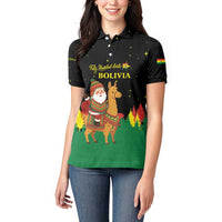Bolivia Christmas Women Polo Shirt with Santa Claus Llama Andean Outfit and Festive Tree Design - Wonder Print Shop