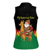 Bolivia Christmas Women Sleeveless Polo Shirt with Santa Claus Llama Andean Outfit and Festive Tree Design - Wonder Print Shop