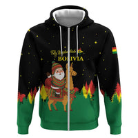 Bolivia Christmas Zip Hoodie with Santa Claus Llama Andean Outfit and Festive Tree Design - Wonder Print Shop