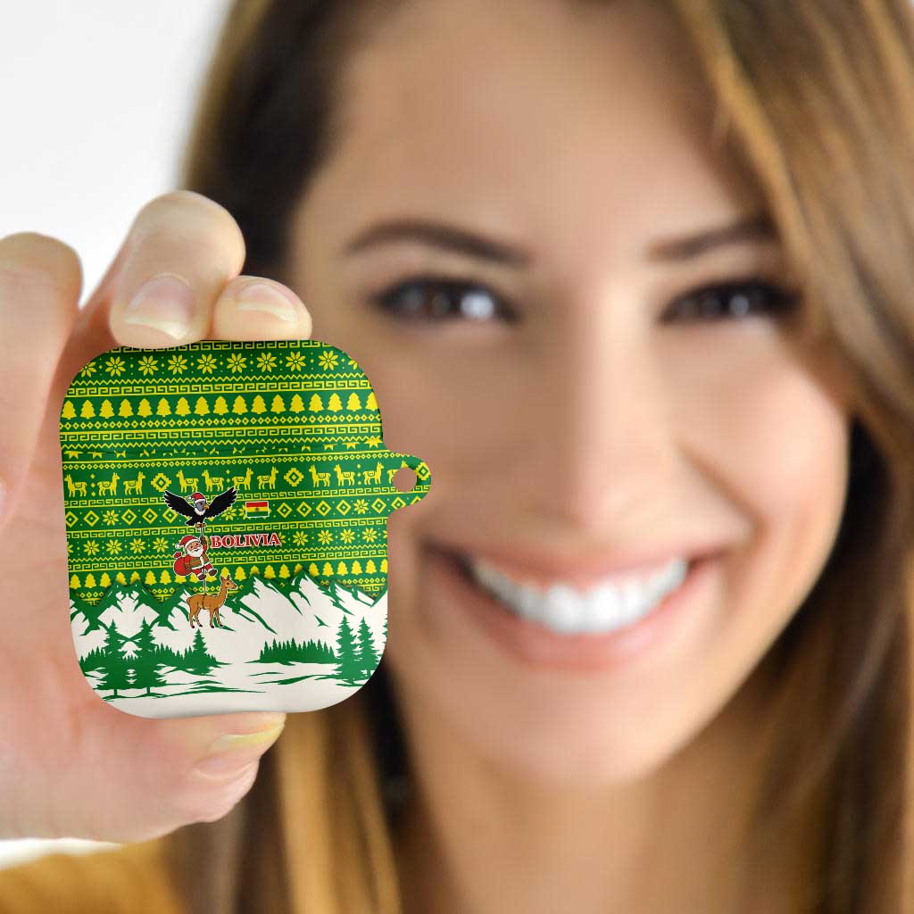 Bolivia Christmas AirPods Case with Santa Claus Andean Deer Condor and Traditional Pattern Design - Wonder Print Shop