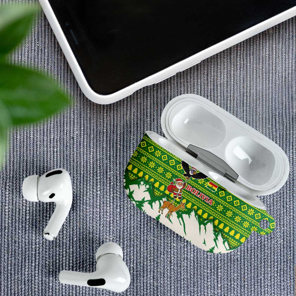 Bolivia Christmas AirPods Case with Santa Claus Andean Deer Condor and Traditional Pattern Design - Wonder Print Shop